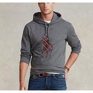 Polo Ralph Lauren Men's Medium Gray Striped Big‎ Pony Hooded T-Shirt